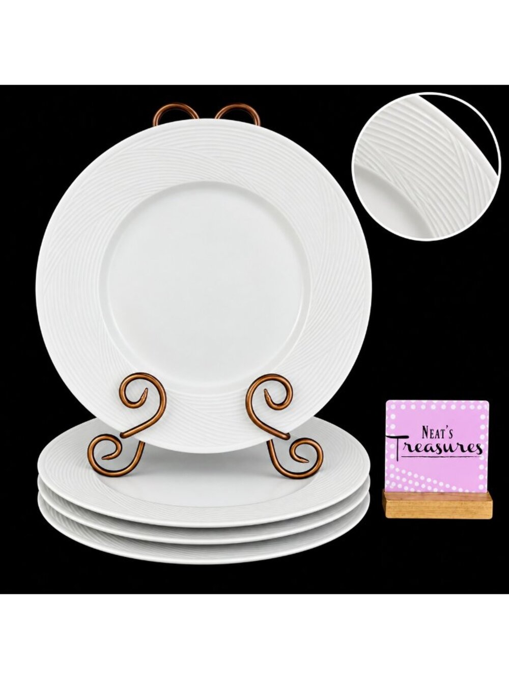 Dansk TAPESTRIES WINTER WHITE By Jack Lenor Curved Lines Dinner Plates Set of 4